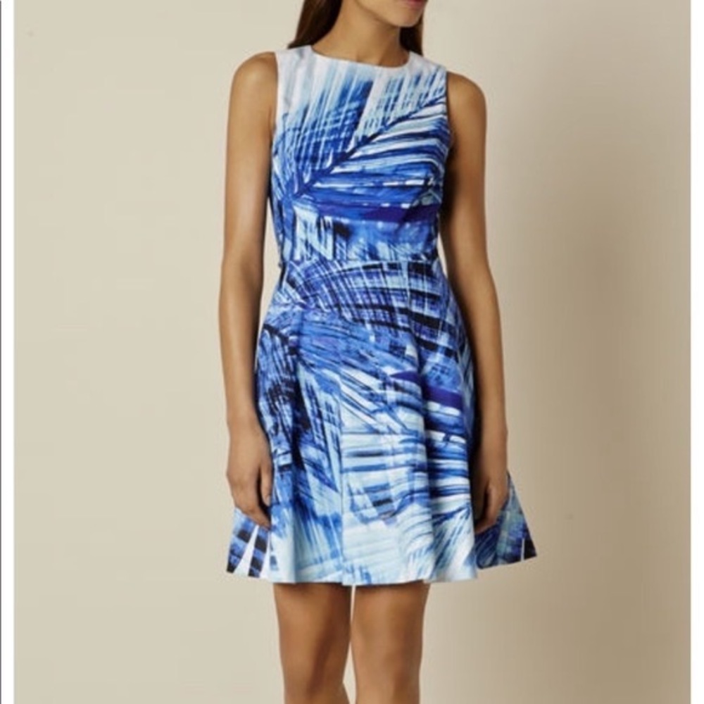 Karen Millen Blue and White Palm-Print Mini Dress